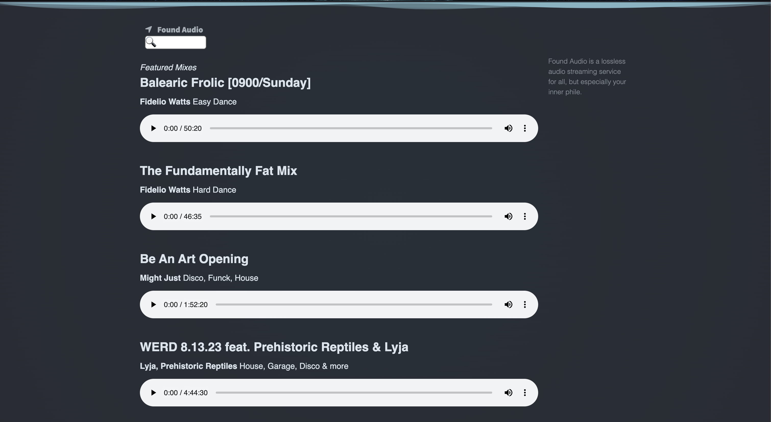 Found Audio homepage screenshot